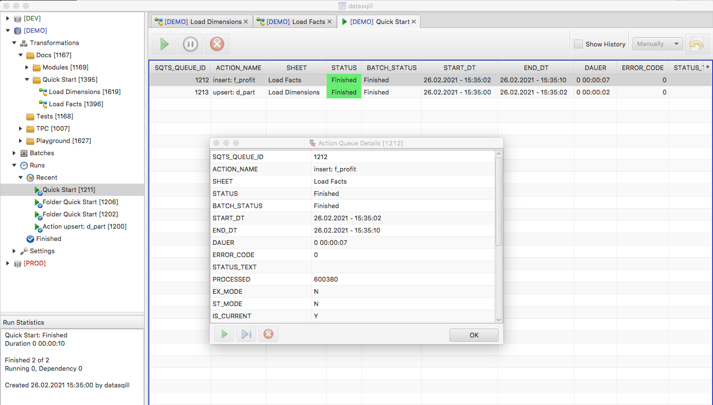 Transformation execution view